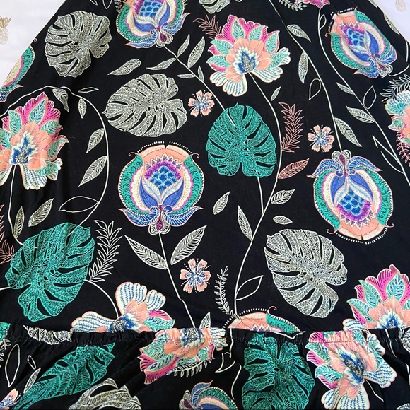 Cynthia Rowley Black And Multicolor Floral Palm Tropical Print Halter Midi Dress - Picture 11 of 16